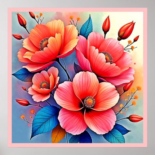 Elegant Poppies: Radiant Nature Art ポスター (正面)