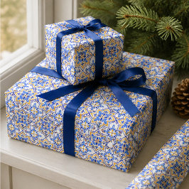 Elegant Portuguese Blue and Gold Mediterranean ラッピングペーパー