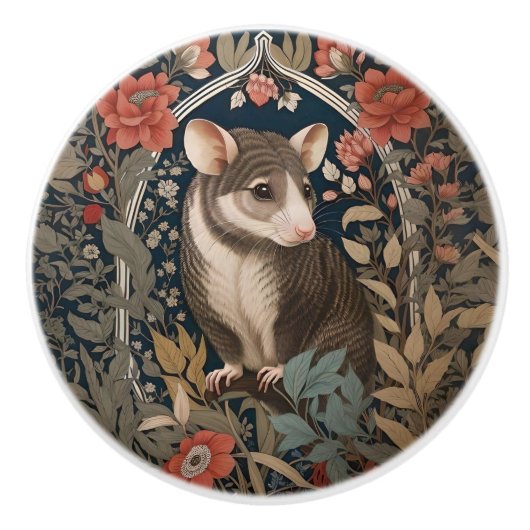 Elegant Possum William Morris Inspired Floral  セラミックノブ (正面)