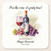Elegant Pour The Wine Themed 50th Birthday Party スクエアペーパーコースター (正面)