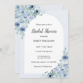 Elegant Powder Blue Flowers Bridal Shower 招待状 (正面/裏面)