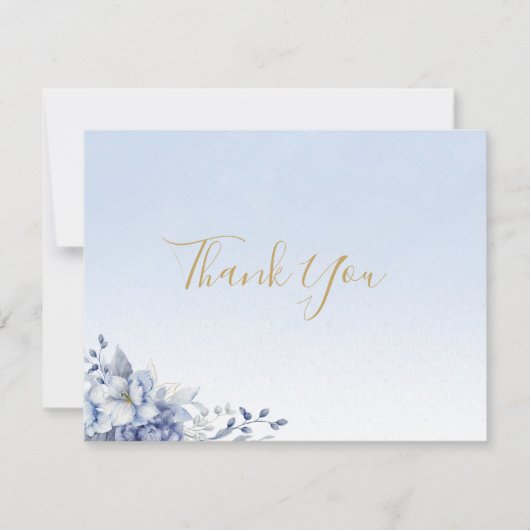 Elegant Powder Blue & Gold Floral Wedding  サンキューカード (正面)