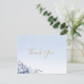 Elegant Powder Blue & Gold Floral Wedding  サンキューカード (スタンド正面)