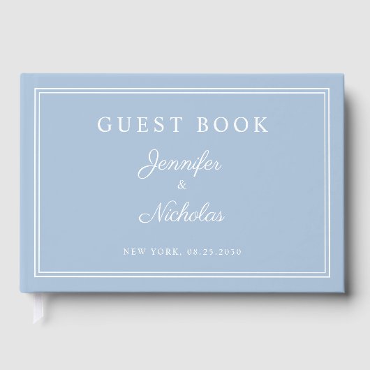 Elegant Powder Blue Script Wedding ゲストブック (正面)