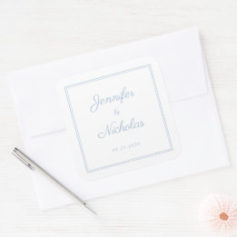 Elegant Powder Blue Script Wedding スクエアシール