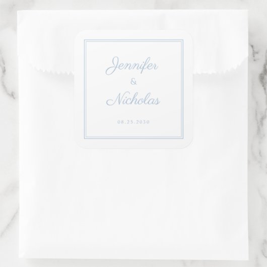 Elegant Powder Blue Script Wedding スクエアシール (バッグ)