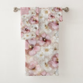 Elegant Powder Pink and Gold Flowers Bath Towels バスタオルセット (インサイチュ)