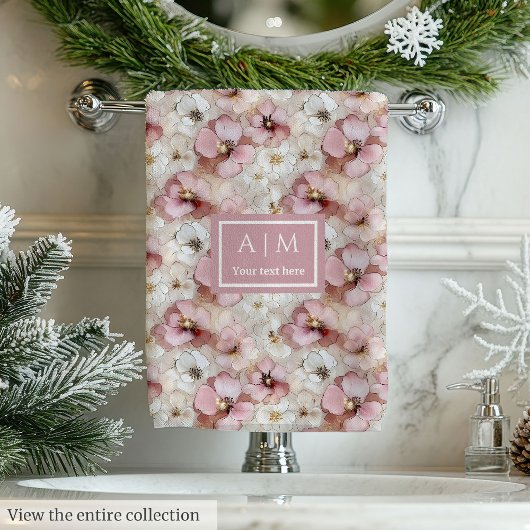 Elegant Powder Pink and Gold Flowers Bath Towels バスタオルセット