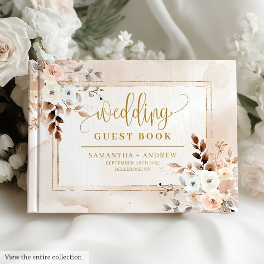 Elegant Powder Pink Gold Floral Wedding Guest Book ゲストブック