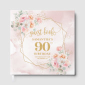 Elegant Powder Pink Gold Flowers 90th Guest Book ゲストブック (正面)