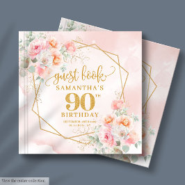 Elegant Powder Pink Gold Flowers 90th Guest Book ゲストブック
