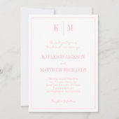 Elegant Powder Pink Monogram Wedding  招待状 (正面)