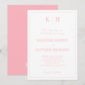 Elegant Powder Pink Monogram Wedding 招待状 (正面/裏面)