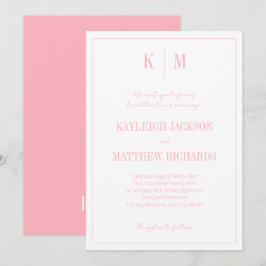 Elegant Powder Pink Monogram Wedding  招待状