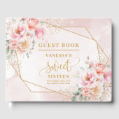 Elegant Powder Pink Sage Gold Floral Sweet Sixteen ゲストブック (正面)