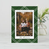 Elegant Preppy Classic Green Plaid Christmas Photo シーズンカード (スタンド正面)