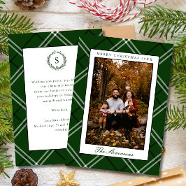 Elegant Preppy Classic Green Plaid Christmas Photo シーズンカード