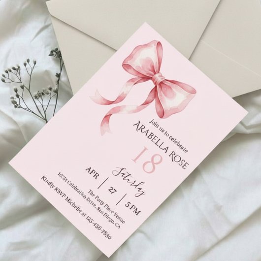Elegant Preppy Coquette Bow Birthday Party 招待状