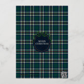Elegant Preppy Plaid Burgundy Christmas Photo 箔シーズンカード (裏面)