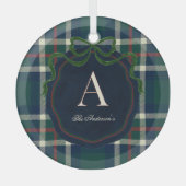 Elegant Preppy Plaid Monogram Christmas ガラスオーナメント (正面)