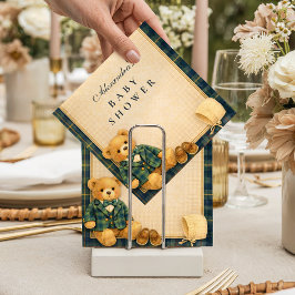 Elegant Preppy Teddy Bear Baby Shower スタンダードカクテルナプキン