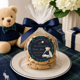 Elegant Preppy Teddy Bear Baby Shower ラウンドシール