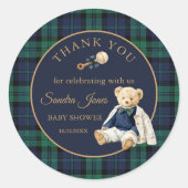 Elegant Preppy Teddy Bear Baby Shower ラウンドシール (正面)