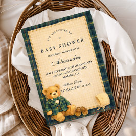 Elegant Preppy Teddy Bear Baby Shower 招待状