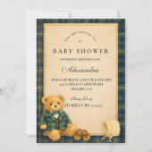 Elegant Preppy Teddy Bear Baby Shower 招待状 (正面)