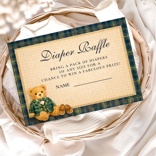 Elegant Preppy Teddy Bear Diapper Raffle エンクロージャーカード