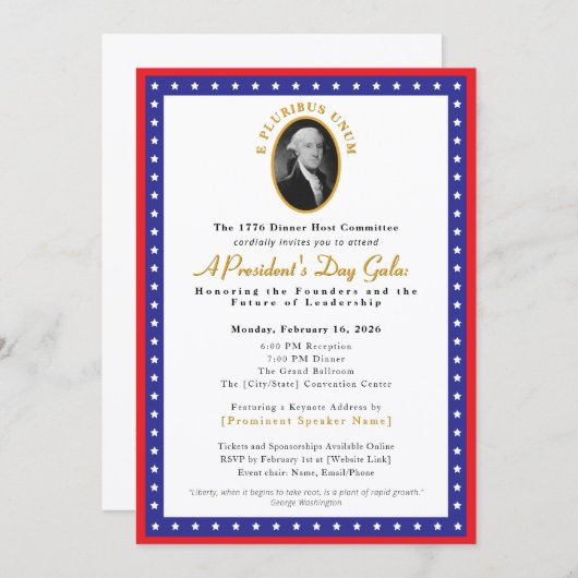 Elegant President's Day Gala Fundraiser 招待状 (正面/裏面)