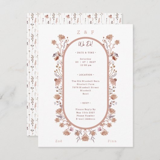 Elegant Pretty Floral Botanical Wedding Invitation ノートカード (正面/裏面)