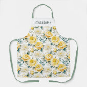 Elegant Pretty Yellow and White Floral エプロン (正面)