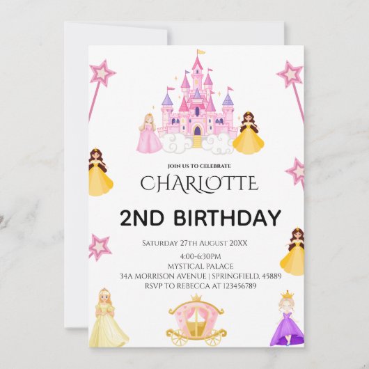 Elegant Princess Birthday Celebration 招待状 (正面)