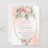 Elegant Princess Blush Floral Sweet Sixteen Invite 招待状 (正面)
