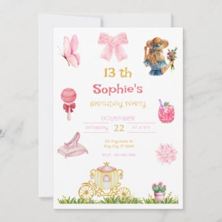 Elegant Princess Garden Birthday Party for Girl 招待状