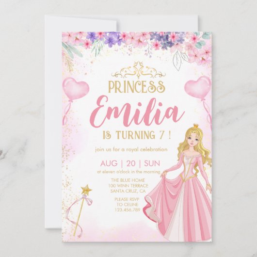 Elegant princess  Girl birthday Invitation 招待状 (正面)