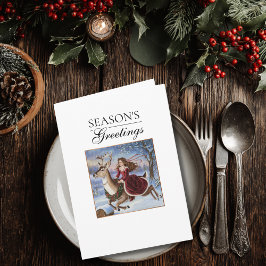 Elegant Princess & Reindeer Vintage Christmas Cute カード