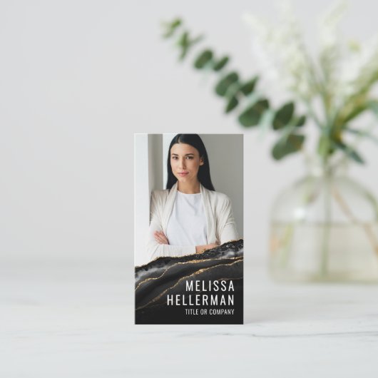 Elegant Professional Black Gold Agate 名刺 (スタンド正面)