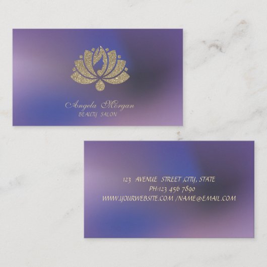 Elegant Professional Glitter Lotus Flower Purple 名刺 (正面/裏面)
