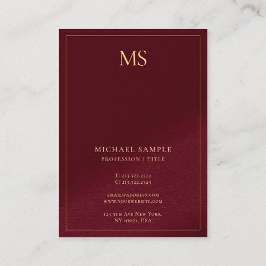 Elegant Professional Gold Monogram Premium Thick 名刺 (裏面)