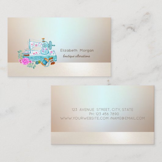 Elegant Professional Luminous Blue Sewing Machine 名刺 (正面/裏面)