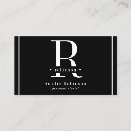 Elegant Professional Monogram Black & White 名刺 (正面)