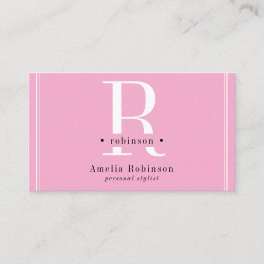 Elegant Professional Monogram Pink Black & White 名刺 (正面)