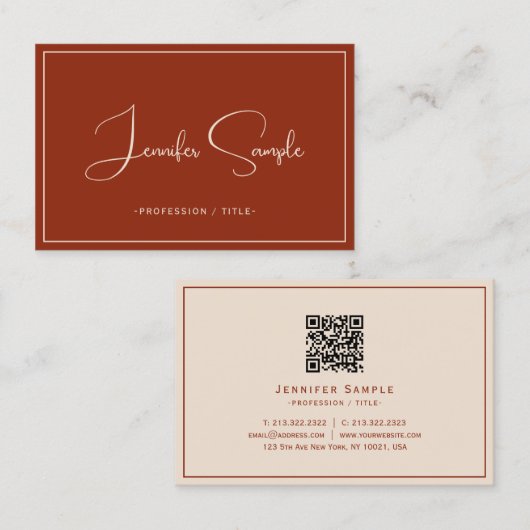Elegant Professional Script Terracotta Euro Size 名刺 (正面/裏面)