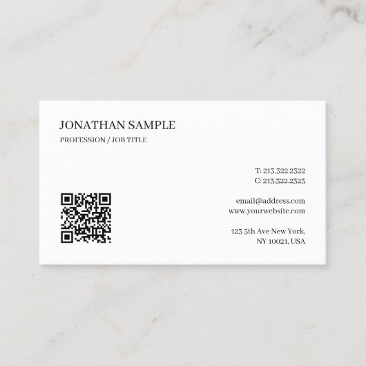 Elegant Professional Simple Custom Text QR Code 名刺 (正面)