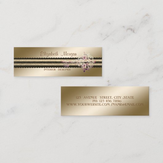 Elegant Professional Stylish Floral Key スキニー名刺 (正面/裏面)