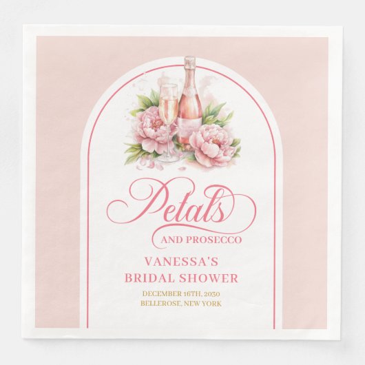 Elegant Prosecco and Petals Gold Accent Napkins (正面)