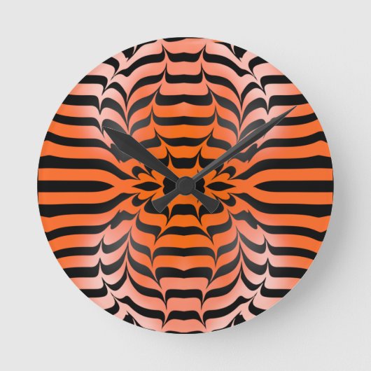 Elegant Psychedelic Orange Black Tiger Skin Print ラウンド壁時計 (正面)