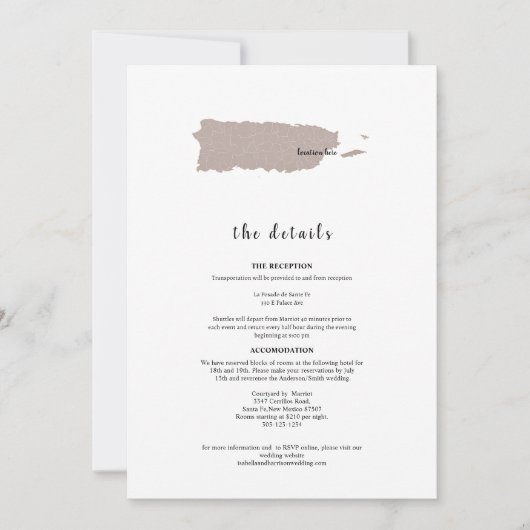 ELEGANT Puerto Rico Wedding Invitation Details 招待状 (正面)